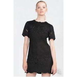 ZARA Faux Suede Black Embroidery Cocktail Dress small Holiday Party